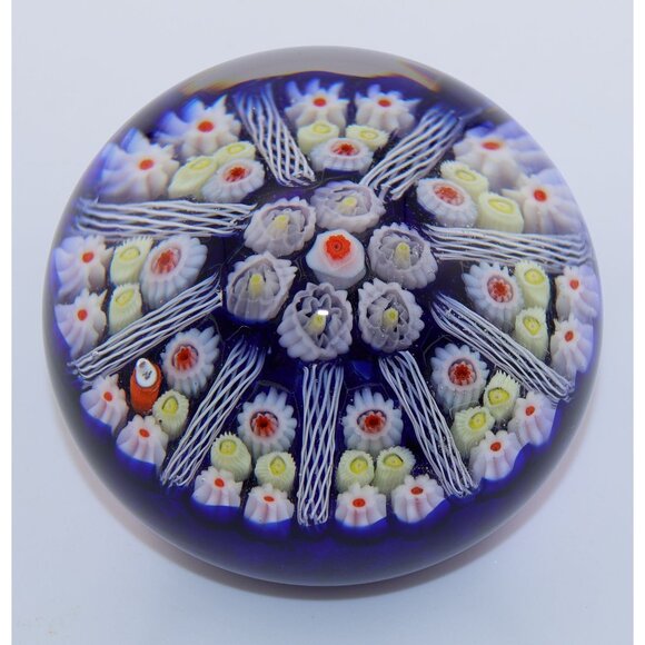 Strathearn Millefiori Paperweight 1978 Cobalt Blue Glass Scotland - Picture 3 of 11